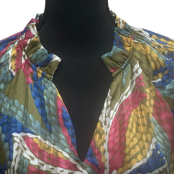 Jade Melody Tam Blouse Multi Color Print Size Small 3/4 Sleeves Colorful Boho - Picture 2 of 10